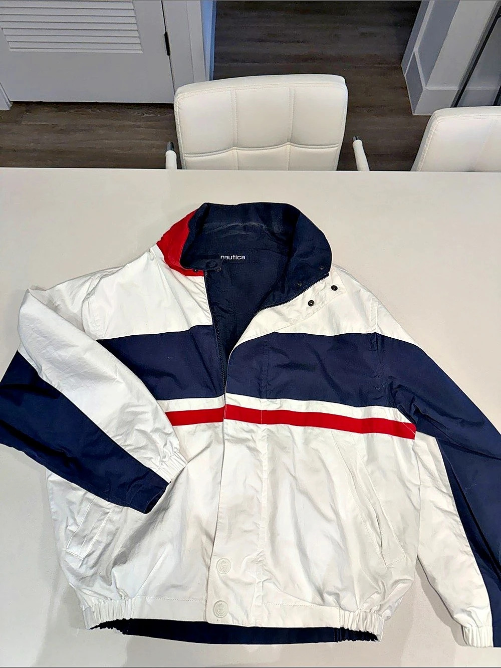 Nautica Navigation Color Block Windbreaker White & Blue